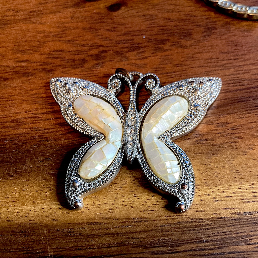 Vintage Mother Of Pearl Butterfly Pendant